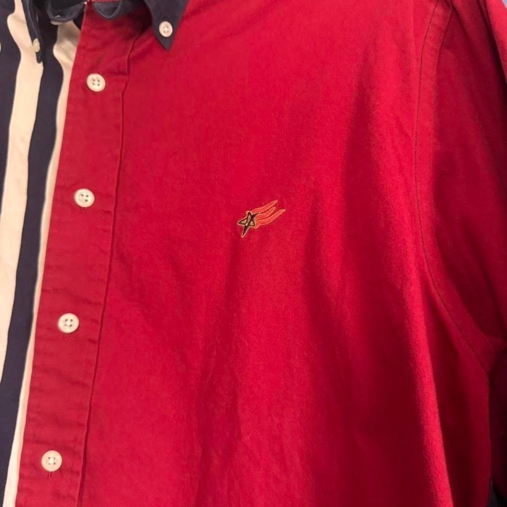 Vintage 90s Colorblock Shirt Men's Size Medium Stars And Stripes Navy Red Retro - Picture 2 of 8
